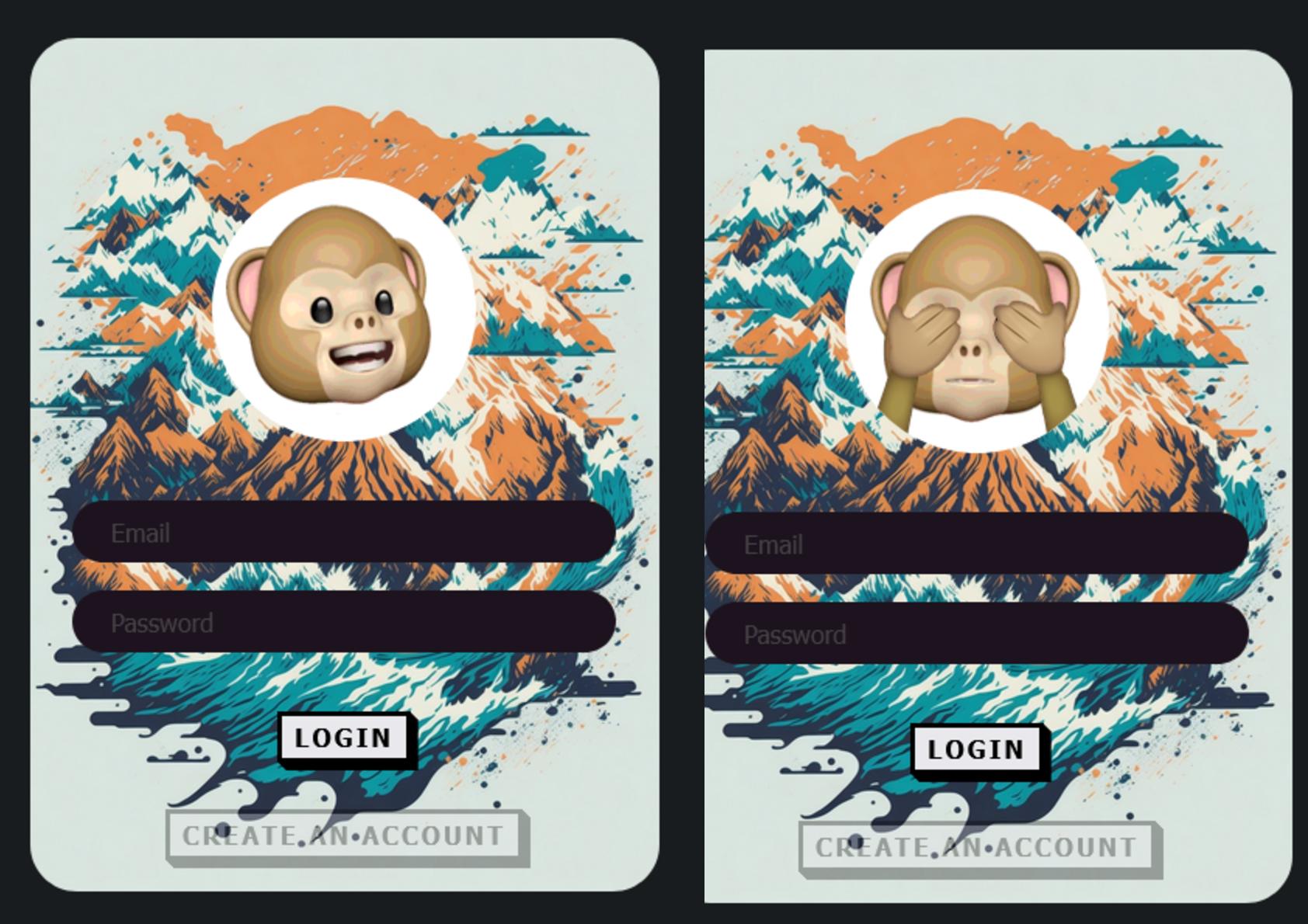 animated monkey login form